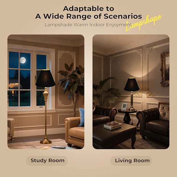 Fabric lamp shades,Lamp shades set of 2, boho lamp shade,linen lamp shade,6" Top x 14" Bottom x 10" High(Spider),black lampshades for floor lamps,living room lamp shades set of 2