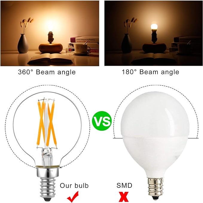 LiteHistory Dimmable g16.5 led Bulb e12 g16 1/2 led Candelabra Bulb 40w led Edison Bulb 2700K 400lm ac120v 4w g50 led Globe Bulb for Chandelier,Vanity and Ceiling Fan Light Bulbs 6Pack