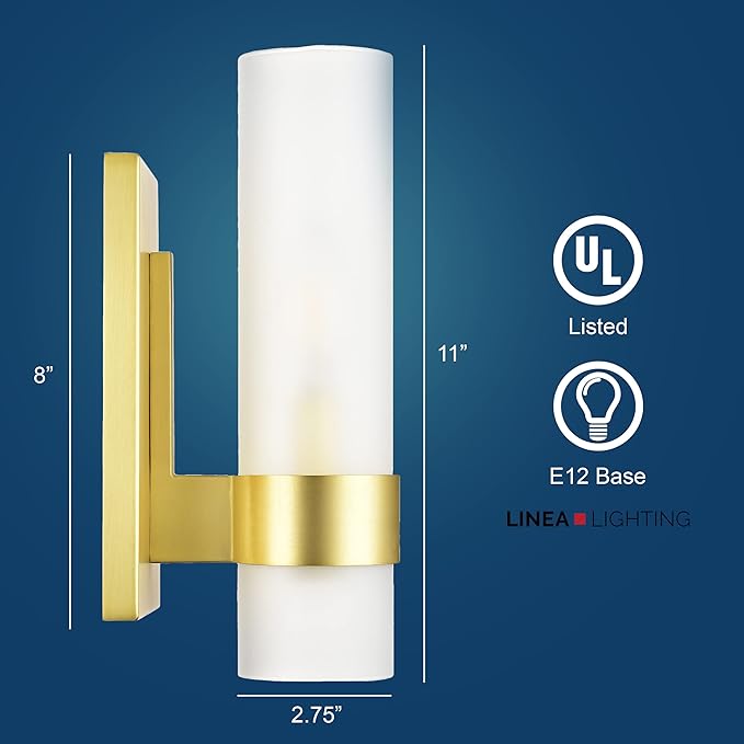 Linea di Liara Teramo Farmhouse Gold Wall Sconce Wall Lighting Modern Bathroom Wall Sconces Wall Lights for Hallway and Bedroom Wall Sconce Lighting Fixture - Frosted Glass Shade