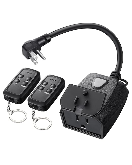 DEWENWILS Outdoor Dimmer for String Lights, Remote Control Plug, 100FT Range, Waterproof Plug in Dimmer for Dimmable LED/Tungsten Bulbs, FCC Listed