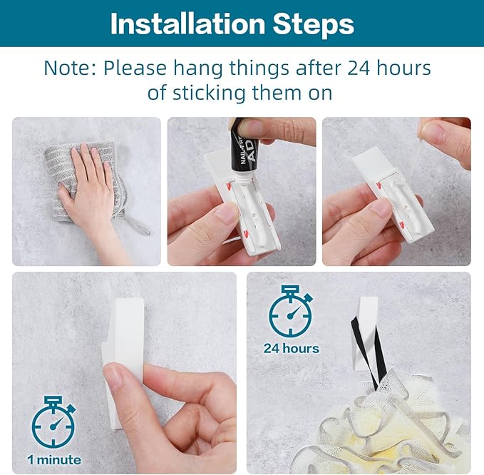 Noubtou Heavy Duty Adhesive Hooks - No Drill Aluminum Alloy Wall Hooks for Bathroom, Kitchen, Tile & Glass, Waterproof Rustproof Bath Towel Hooks, Coats/Hats/Bags (4Pack)