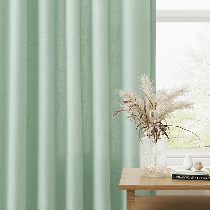 Guken Aqua Green Linen Curtains 84 Inches Long 2 Panel Set Rod Pocket Semi Sheer Dining Room Cozy Bedroom Decor Cotton Look Country Rustic Farmhouse Boho Curtains 52x84