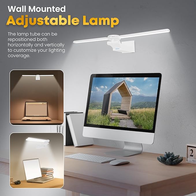 2 Pack Picture Light for Wall, 18in Rechargeable Wall Art Light with Timer and Dimmable, Painting Frame Light with Remote Control Display for Painting, Frame, Portrait, Dartboard(White)