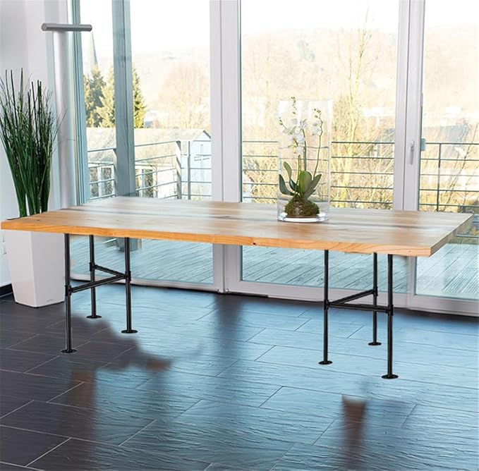 Industrial Pipe Table Leg Set,Metal Table Legs for Coffee and End Tables, Desks, Nightstand,2Pcs, 28" H × 18" W(Black)