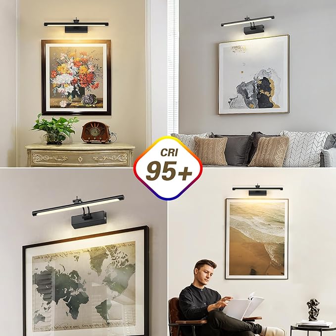 Joosenhouse Battery Operated Picture Light 5000mAh Rechargeable Black Art Light 15.7" Wireless Picture Lights for Wall with Remote Control for Paintings Photo Spot Lights Indoor