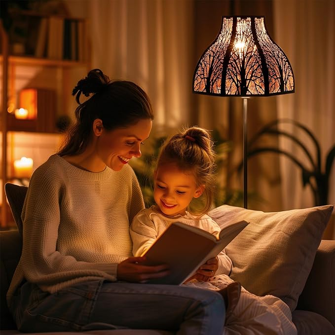 Etched Forest Large Metal Lampshade 5.32 X 13 X 9.5 Inch 8-Petal Lotus Shape Fits for Floor Lamp Table Lamp for Living Room Bedroom(Bronze Gold), Spider Fitter Lamp Shade