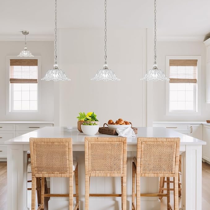 1 Piece Brushed Nickel Chandelier Light Fixtures with Crystal Glass Shade,Brushed Nickel Finish Pendant Light,Hanging Light for Dining Room,Hallway,Living Room,Bedroom