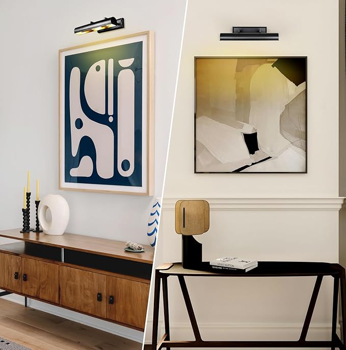 18in Black Picture Lights Hardwired, 3 Light Modern Bronze Picture Light for Wall, Rotatable Art Light Over Picture Frame for Living Room, Bookcase, Artwork, Poster (Includes Bulbs)