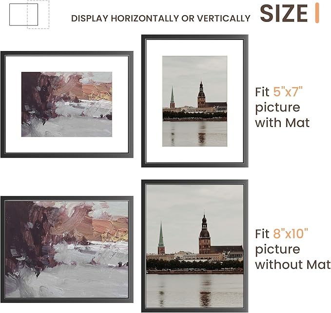 8x10 Picture Frame, High End Metal 8x10 Poster Frames with Mat 5x7 Photo, High Definition Plexiglass, 8 by 10 Durable Metal Frame for Wall or Tabletop Display, Set of 3,Black