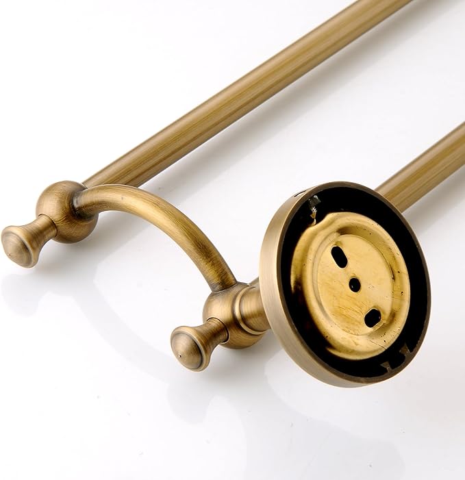 Antique Bronze Brass Double Towel Bar,Adjustable 15.5 to 27.5 Inch Bath Towel Bar Rack for Bathroom Towel Holder, Wall Mounted Bathroom Hardware Accessories,Porcelain Design