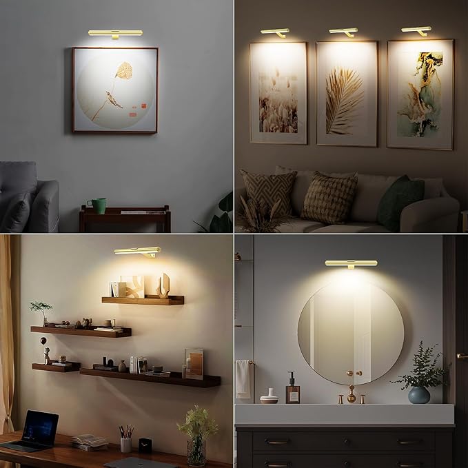 TINTINDOC 22'' Picture Light Gold for Painting with 3 Lighting,Rechargeable Wall Art Light for Painting Brightness Dimmable,Battery Display Accent Light for Picture Gallery Poster Frame Dartboard