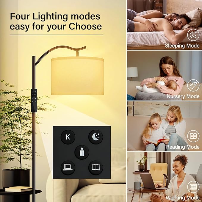 BoostArea Floor Lamp for Living Room,Arc Floor Lamp with Remote Control,Stepless Dimmable Brightness & Colors Temperature 2700k-6500k,Modern Standing Lamp for Bedroom Study Room Office,White