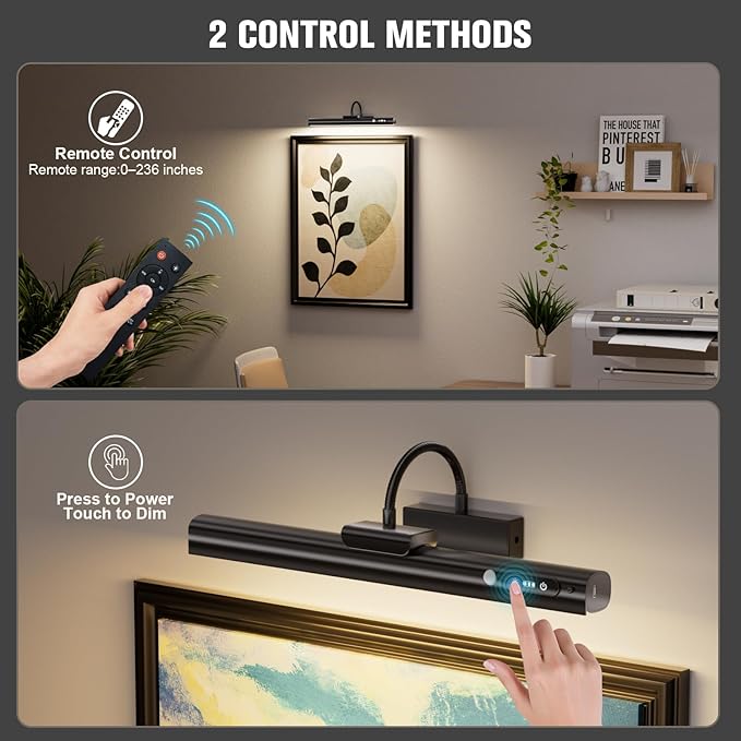 15.7'' Picture Lights for Wall with Motion Sensor, 9000mAh Rechargeable Battery Operated Poster Lights for Paintings, Portraits, Wall Decor, Black(2pcs)