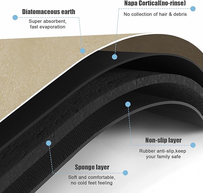 Extra Long Bathroom Rugs Diatomaceous Earth Bath mat Super Absorbent Quick Dry Non Slip Bath Mat Thin Runner Rug Fit Under Door-Shower Rug for in Front of Bathtub Shower, Coffee, 23.6"x47.2"