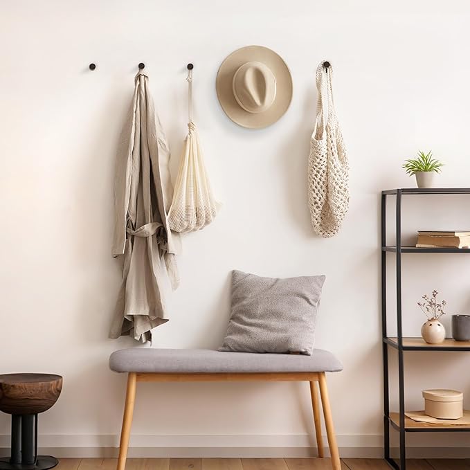 Wood Wall Hooks for Hanging, 6 Pack Rustic Coat Hooks Wall Mount, Handmade Wooden Pegs Hat Hook, Entryway Walls Hanger for Coat Purse, Boho Bathroom Towel Rack (Walnut Wood)