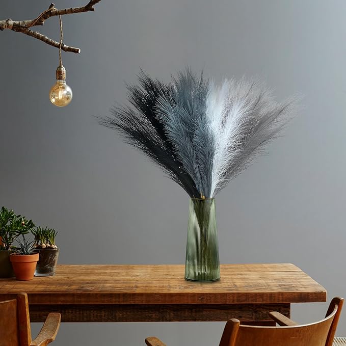 80 Pcs Pampas Grass Decor 21.7" Fluffy Black White Grey Faux Short Pampas Grass Artificial Small Pompas Grass Flower Vase Filler for Home Wedding Decoration