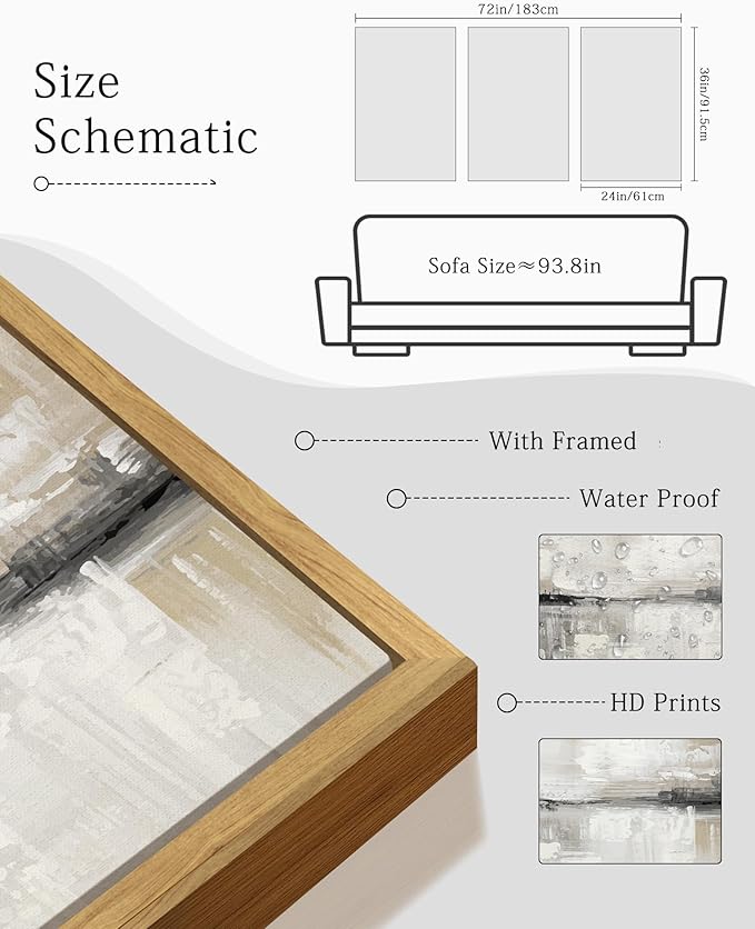 KUVIOKE Abstract Gray Framed Wall Art Neutral Brown Artwork Painting Morden Minimalist Wall Decor Rustic Home Decor 24x36in (Natural Framed)