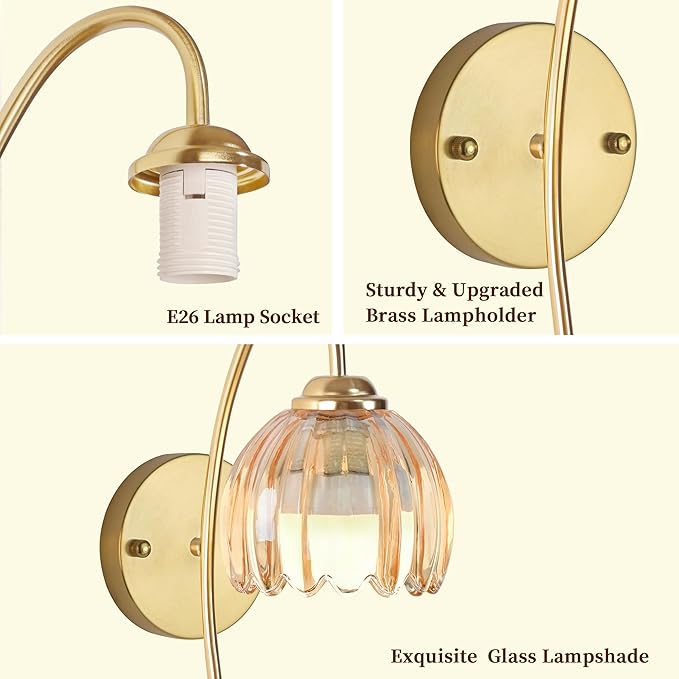 Vintage Battery Operated Wall Sconce with Flower lampshade,Rechargeable Battery Powered Wall Lights,Wall lamp with 15 Colors for Bedroom Living Room Home Decor (Amber Tulip, 2 Light Battery Operated)