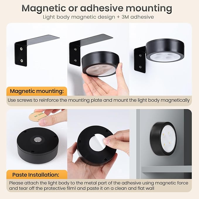 4-Pack Picture Light Battery Operated with Remote, Led Lights Dimmable and Timer Painting Light, Art Display Light for Picture Frame Artworking Portrait, Home Wall Decor Puck Lights, Black