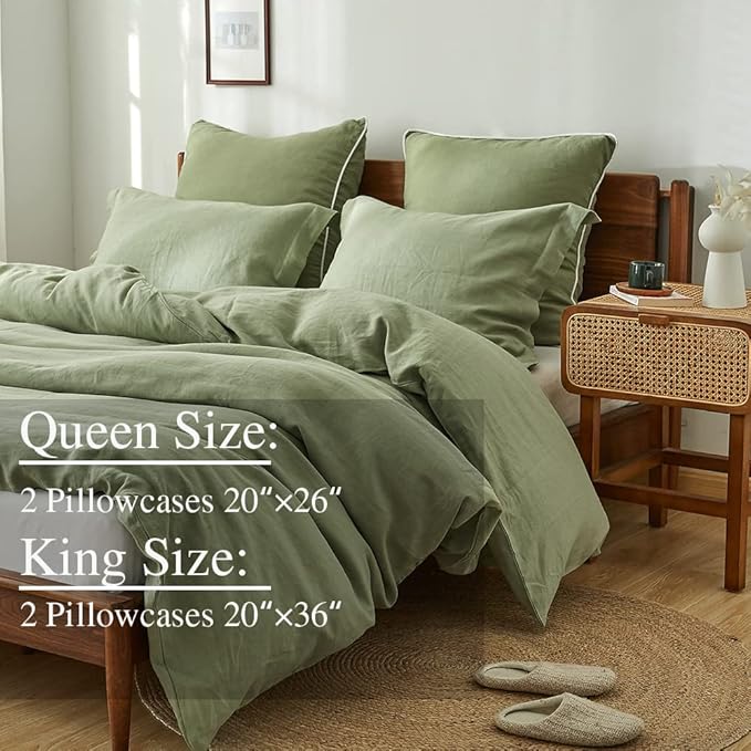 Simple&Opulence 100% Linen Pillow Case Queen Size Set of 2, Sage Green Pillow Covers with Overlap Closure, Luxury Breathable Pillowcases Protectors Suitable for All-Season (20" X 26", Sage Green)