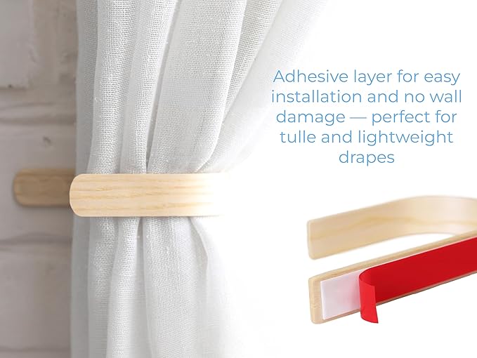 Wood Curtain Holdbacks - Set of 2 Modern Farmhouse Holdback for Drapes, Hooks for Walls, Curtains Tiebacks Wall Mount, Wooden Curtain Pullbacks Hook, Drapery Holders, Home Decor