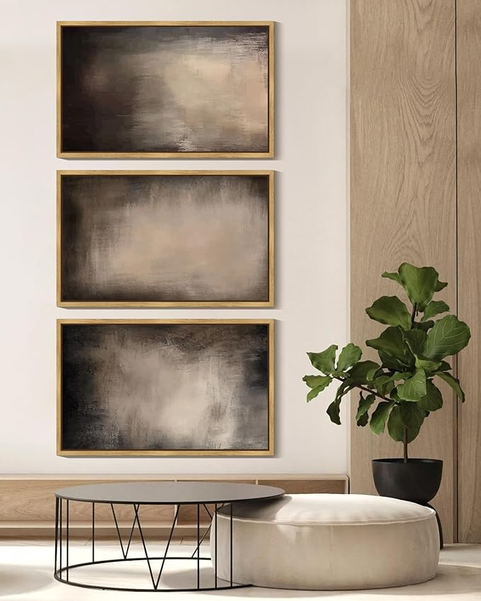 KUVIOKE Abstract Framed Wall Art Set Earthy in Deep Brown and Beige Tones Modern Art Decorative Home Decor 16x24in (Natural Framed)