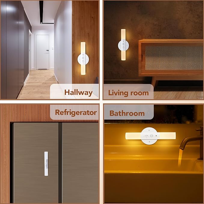 LED Motion Sensor Lights Battery Operated Wall Sconces Rechargeable Wireless Picture Art Light Magnetic 360° Rotation Corner Lamps for Gallery Stairway Vanity Living Room Bedroom(1pc)