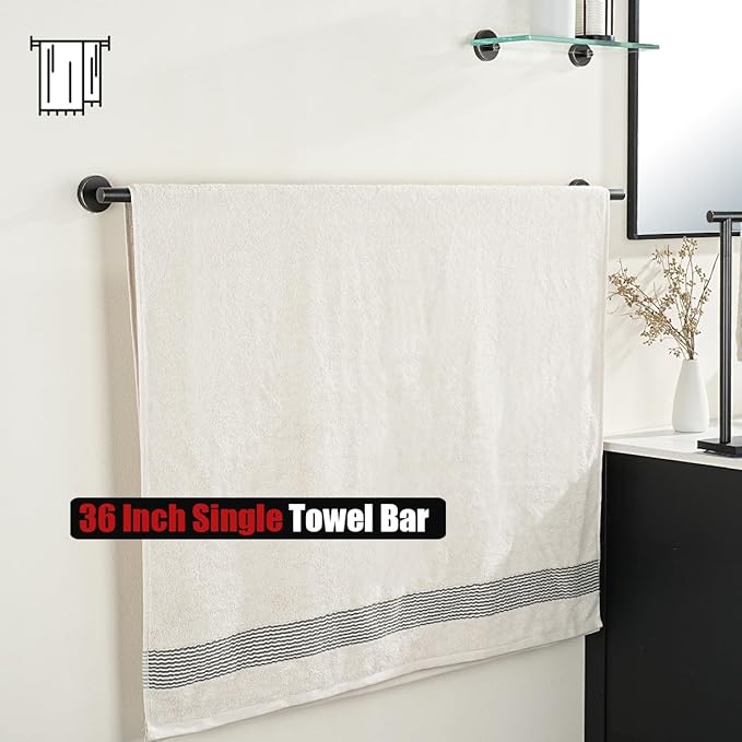 JQK Bath Towel Bar Oil Rubbed Bronze, 39 Inch 304 Stainless Steel Thicken 1mm Single Towel Rack for Bathroom, Towel Holder ORB Wall Mount, Useable Length 36 Inch, TB110L36-ORB