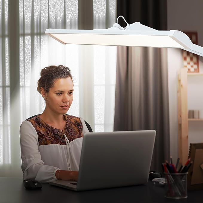 LED Architect Desk Lamp with Clamp, Metal Swing Arm 4500 Lumens Dimming Office Table Lamp for Task Work Drafting Reading Desktop, 342PCS Bright LEDs, 50W Workbench Lamp(White)