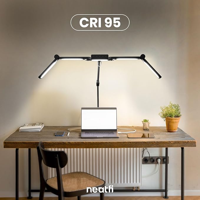 (New Model) Neatfi 3,000 Lumens LED Desk Lamp, Dimmable Light with 360 SMD LEDs, 30W, CRI 95, Adjustable Color Temperature, Task Lamp for Home, Office, and Workbench (CCT with Clamp, Black, 44 Inches)