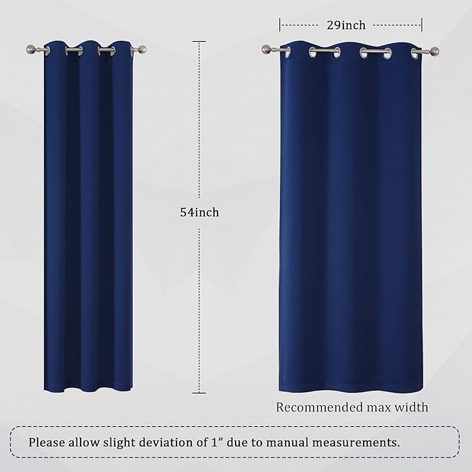 DUALIFE Navy Blue Kitchen Curtains, Short Blackout Curtains for Kids Bedroom Play Room Thermal Insulated Curtain Panels 34 Inch, Grommet Cafe Curtains(Navy, 34" Wide by 54" Long, 2 Panels)