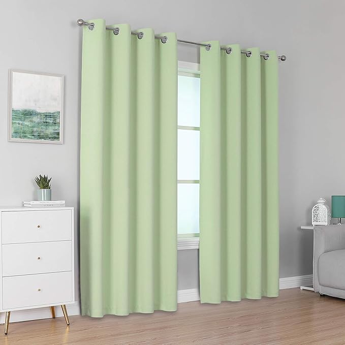 DUALIFE Light Green Blackout Curtain Panels/Drapes for Living Room 84 inch Length Solid Energy Efficient Room Darkening Bedroom Curtains Thermal Insulated Grommet Top 52x84 inch Set of 2 Panels