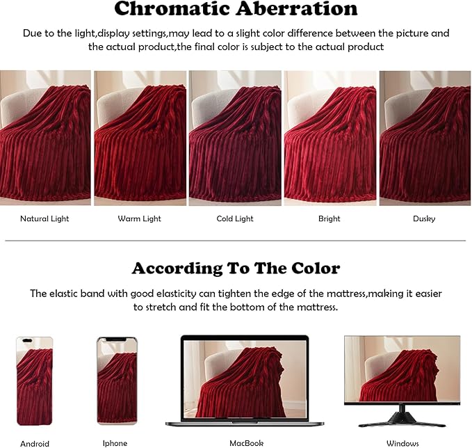NEWCOSPLAY Super Soft Throw Blanket Red Premium Silky Flannel Fleece 3D Ribbed Jacquard Lightweight Bed Blanket All Season Use (Red Ribbed, Throw(50"x60"))