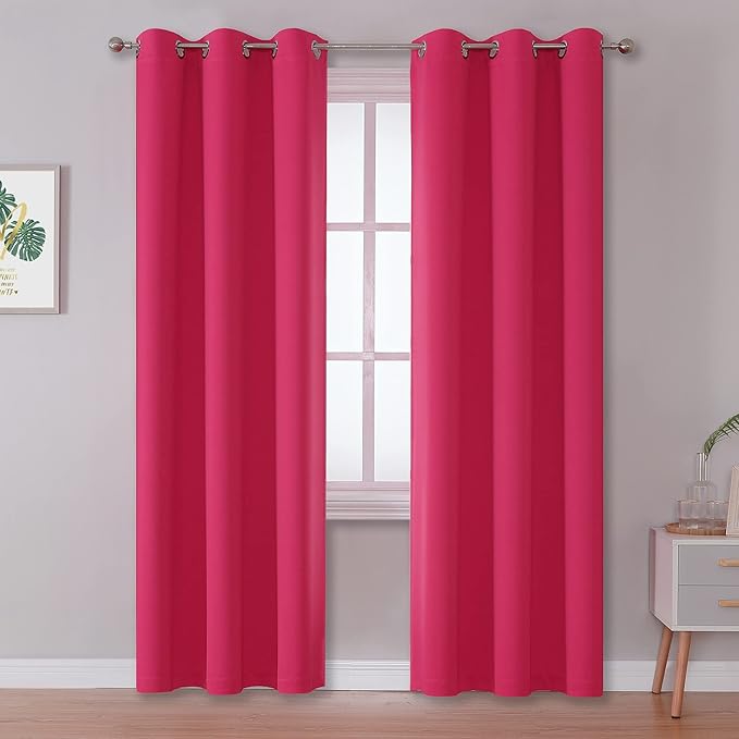 DUALIFE 84 Inch Fuschia Hot Pink Curtain Panels for Girls Bedroom- Room Darkening Grommet Thermal Insulated Drapes for Living Room 42''x 84'' Raspberry Sorbet 2 Panels