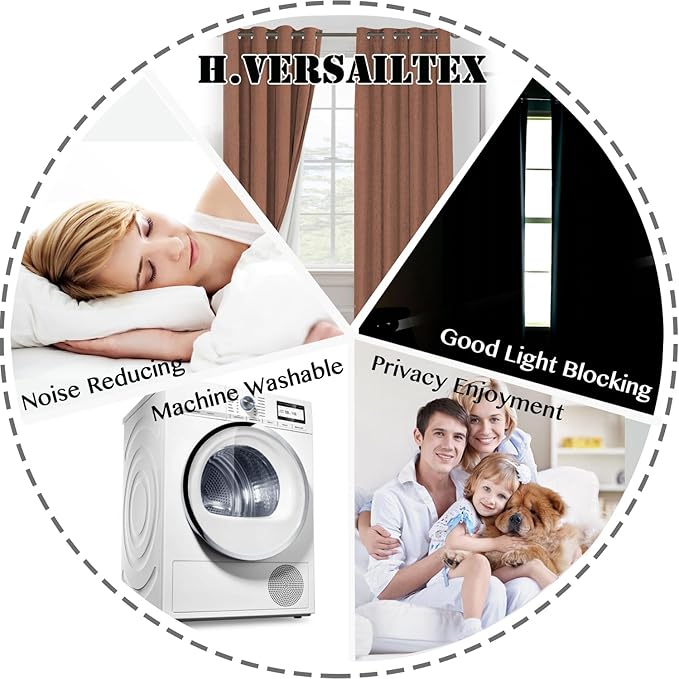 H.VERSAILTEX 100% Blackout Curtains for Bedroom Thermal Insulated Linen Textured Curtains Heat and Full Light Blocking Drapes Living Room Curtains 2 Panel Sets, Washed Spice, 52x72 Inch