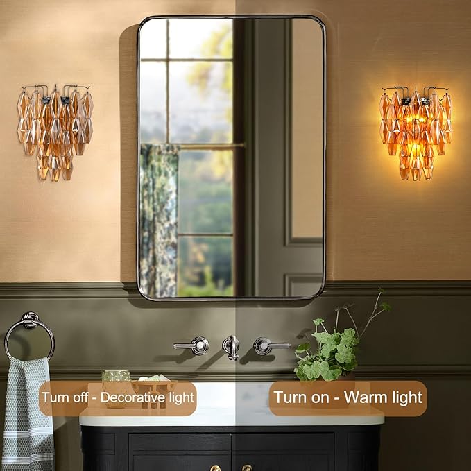 Brass Wall Sconce, Modern Gold Sconce Wall Lighting, Amber Glass Sconces for Bathroom, Luxury Wall Lights for Living Room, Wall Lamp for Bedroom, Vanity Light for Hallway, Staircase