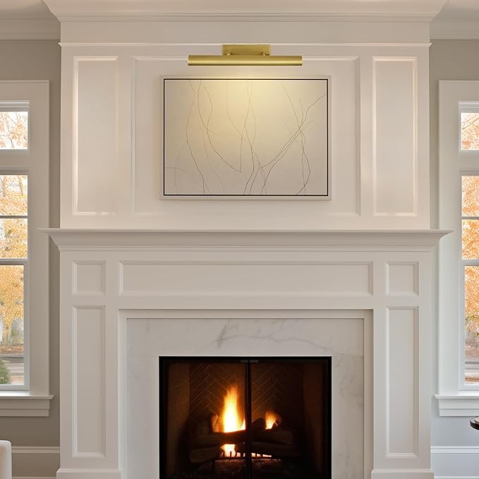 Brass Picture Lights for Wall, 18" Linear Picture Light Hardwired, 3-Light Brush Gold Art Light, Warm White 2700k Dimmable Picture Lamp, 270° Picture Frame Light for Bathroom, Living Room, Hallway