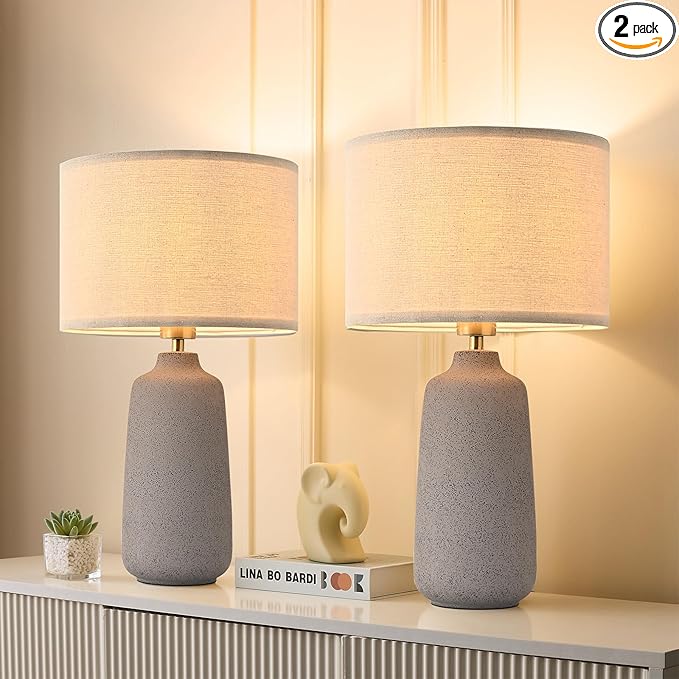 Earth Brown Ceramic Table Lamp Set of 2 Tall 22in Lamps for Living Room End Table Bedroom Farmhouse Rustic Lamp Set Bedside Nightstand Lamps Set of Two Side Table Lamps, 22IN