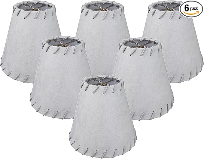 Royal Designs, Inc. CS-1118-6GR-6 Faux Leather Empire Chandelier Shade with Whipstitch Trim, 3 x 6 x 5, Gray, 6-Pack