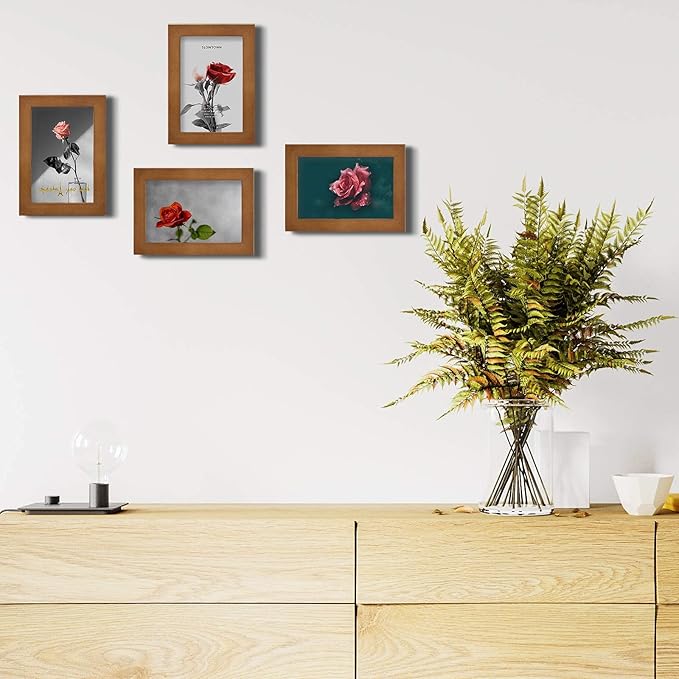 Egofine 4x6 Picture Frames Set of 4 - Made of Solid Wood for Table Top Display and Wall Mounting photo frame Light Brown
