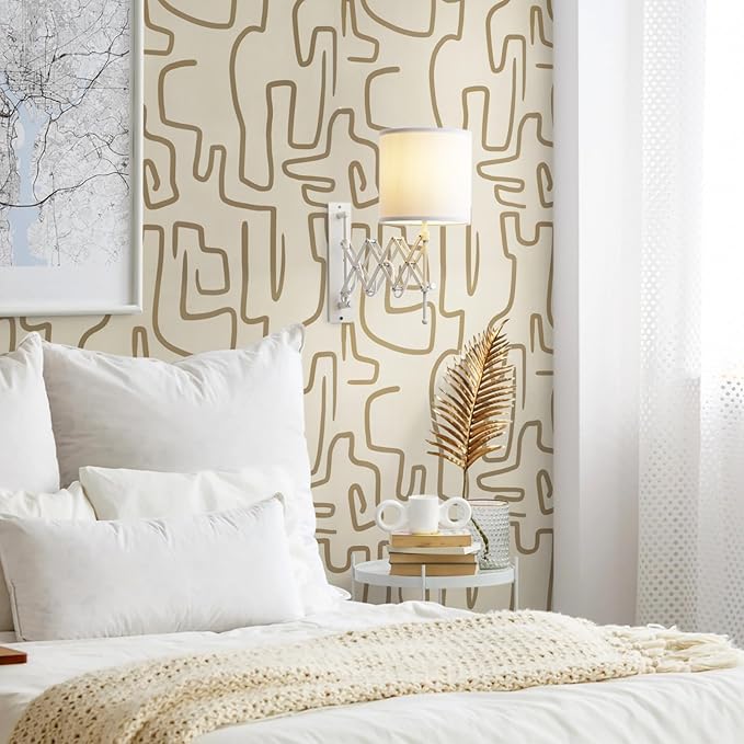 Ismoon Peel and Stick Wallpaper Modern Geometric Wallpaper 17.3inx197in Gold and Beige Contact Paper Self-Adhesive Removable Wallpaper for Bathroom Cabinets Walls Countertop Waterproof Thicken Vinyl