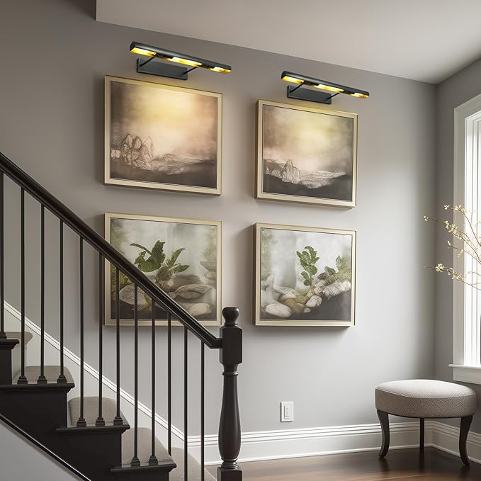 Matte Black Picture Lights for Wall, 24" Art Light Hardwired, 3-Light Bronze Gallery Light, Warm White 2700k Dimmable Picture Frame Lights, 270° Vanity Light for Bathroom, Living Room, Hallway