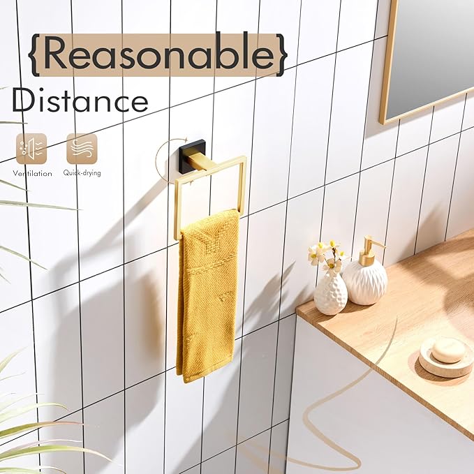 KOKOSIRI Towel Ring Holder Bathroom Lavatory Hand Towel Rack Wall Mounted Bathroom Hardware T-304 Stainless Steel Matte Black and Gold, B3004GDK