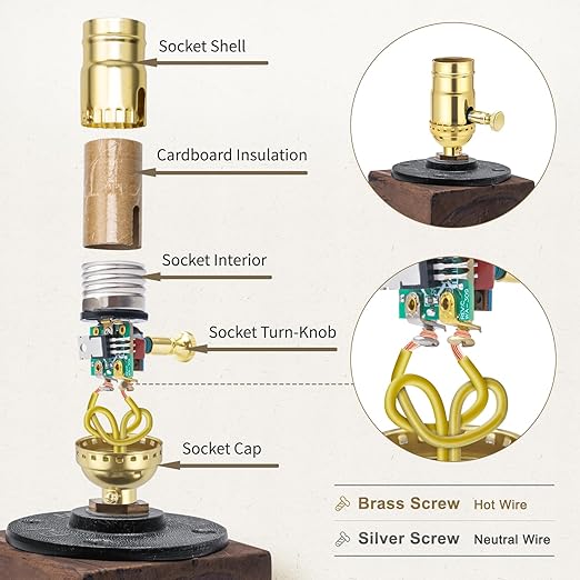 DiCUNO UL Listed Full Range Dimmer Lamp Socket Replacement, Vintage E26 Light Bulb Socket, Rotating Dimmer Switch Knob for Table, Floor Lamp, DIY Project, Gold, 150 Watt, 1-Pack