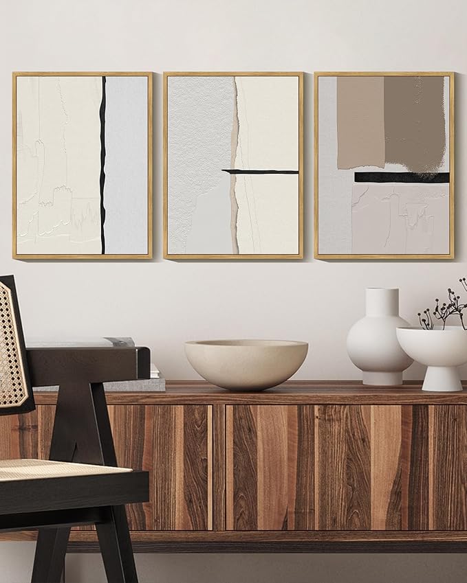 KUVIOKE Neutral Abstract Framed Wall Art Beige Mid Century Textured Wall Decor Minimalist Modern Illustrations Art Print Home Decor 11x14in (Natural Framed)