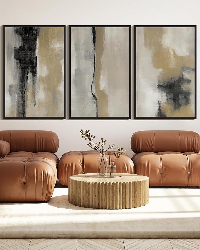 KUVIOKE Black Abstract Framed Wall Art Neutral Graffiti Pastel Minimalist Wall Decor Modern Art Painting for Bedroom Living Room 24x36in (Black Framed)