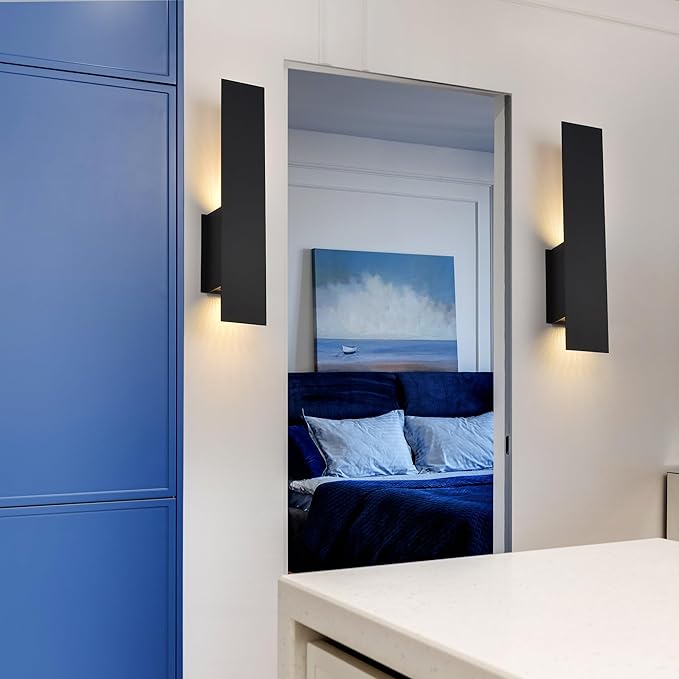 Black Reflex Modern Wall Sconce Indoor, Minimalist Up and Down Wall Light, Wall lamp for Entryway Hallway Bedroom Living Room Corridor Mirror Stairs, 2x7W Max GU10 Base, Matte Black