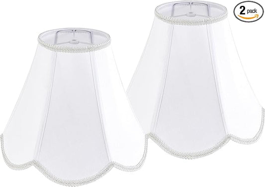 GO&SO 2pcs White Lamp Shade Scalloped Lamp Shade Medium,6"Top x 13"Bottom x 10.6"Vertical Height (Spider),Floor Lamp Shade Table Lampshade -Handmade Bell Lamps Shade -Petal Edge Braid -Easy Assembly