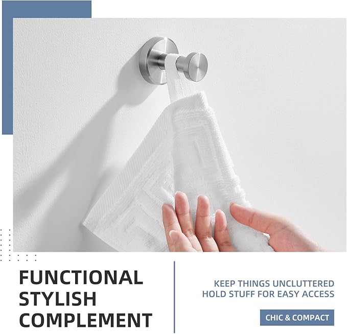 Angle Simple Bath Towel Hook Brushed Nickel, SUS304 Stainless Steel Bathroom Cabinet Closet Clothes Towel Holder, Bathrobe Hanger Wall Mounted
