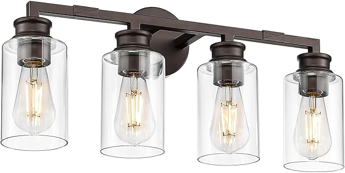 Emliviar 23 Inch Vanity Light Above Mirror for Bathroom, Oil Rubbed Bronze Finish 4-Light Wall Sconce with Clear Glass Shade, YCE253B-4W ORB